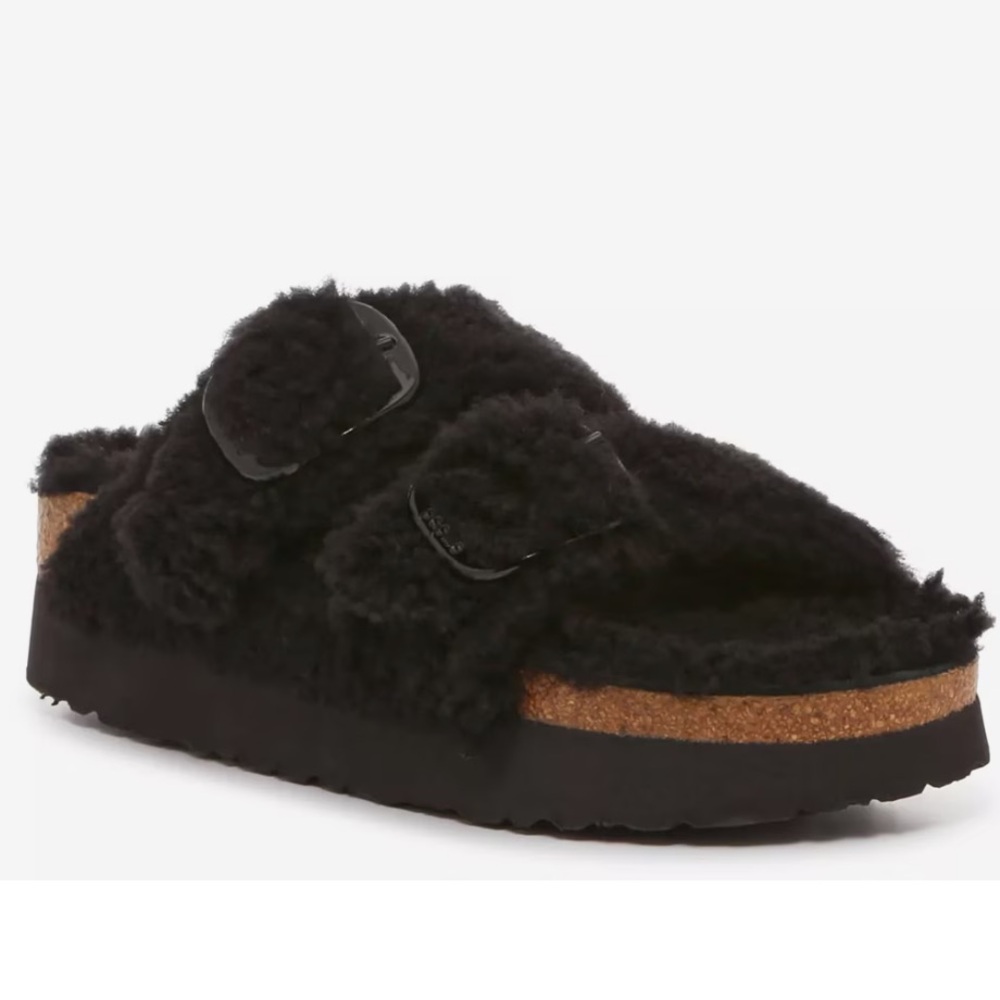 Papillio by BIRKENSTOCK Big Buckle Shearling Platform Sandal Black 41